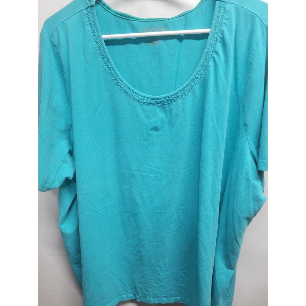 Catherines Suprema Collection Turquoise Blue Scoop Neck Trim Top‎ 2X 22/24W